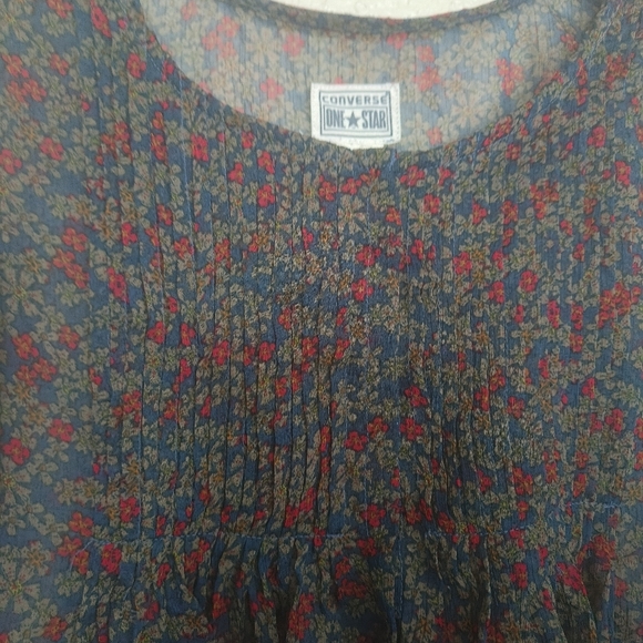 CONVERSE ONE STAR floral sleeveless shirt blouse size L light pullover tunic - Picture 6 of 8